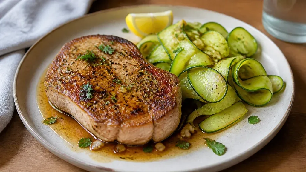 Keto Recipes for Beginners: Garlic Butter Pork Chops with Zucchini Ribbons